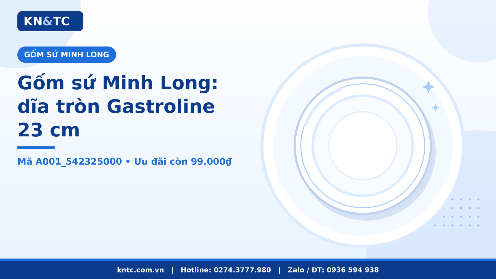 Gốm sứ Minh Long: dĩa tròn Gastroline 23 cm giá ưu đãi tại KN&TC
